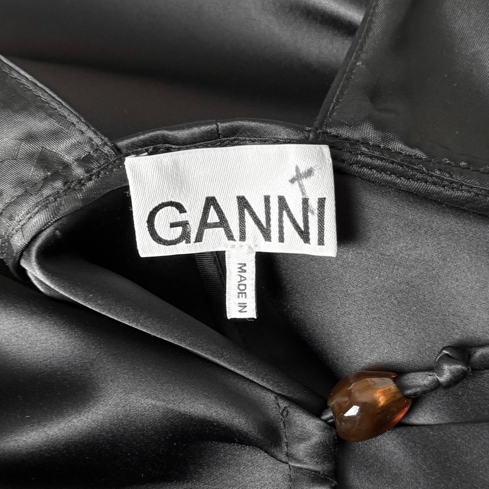 GANNI Satin Beaded Crisscross Halter Tie V-Neck Empire Waist Sleeveless Dress‎ S - Picture 11 of 14